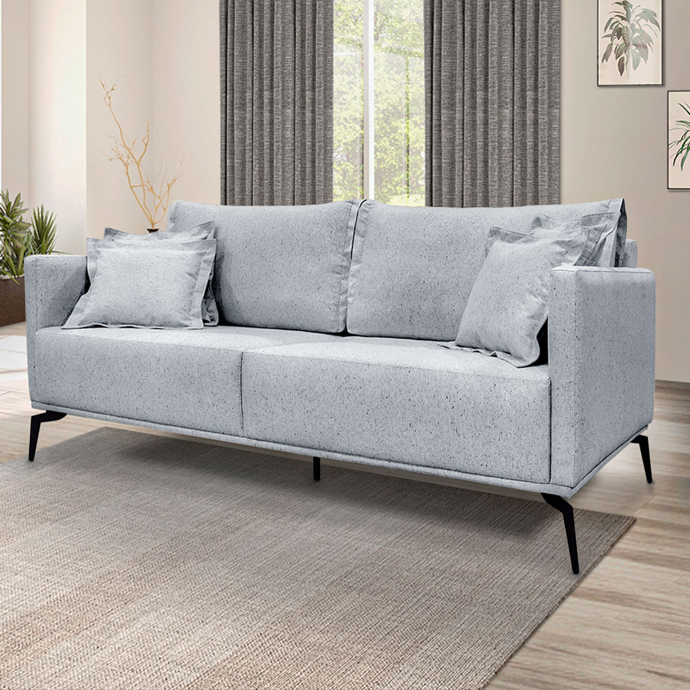 Sofá Decorativo 3 Lugares 220cm Pés em Aço Stagno Linho Cinza Rústico G63 - Gran Belo