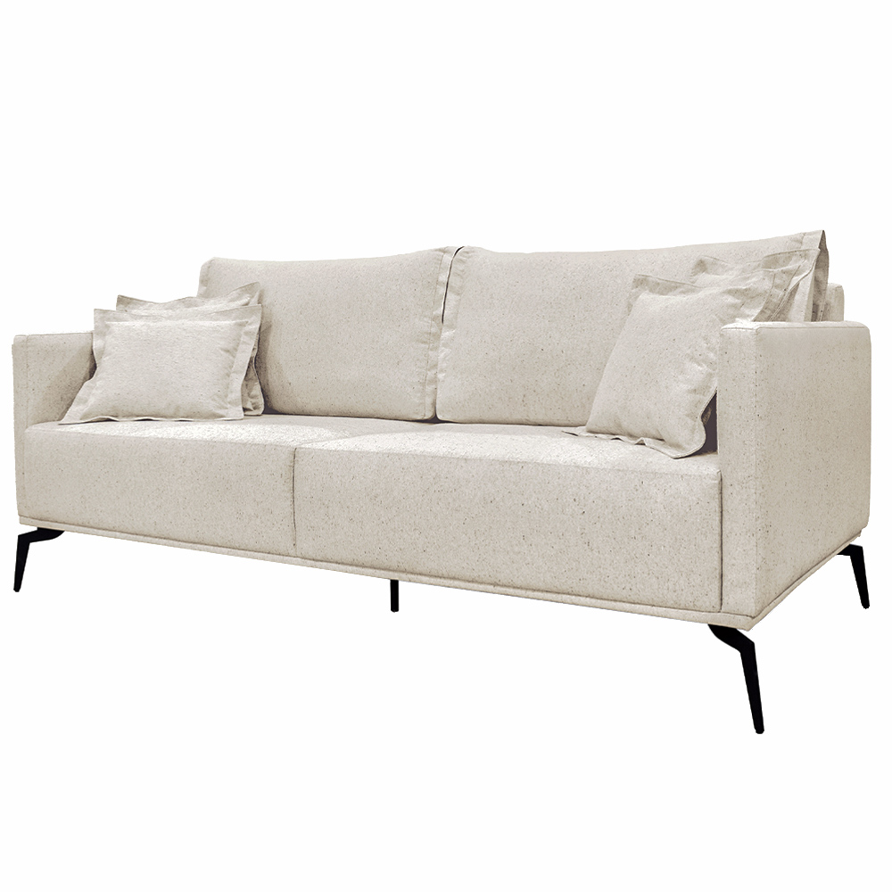 Sofá Decorativo 3 Lugares 220cm Pés em Aço Stagno Linho Pérola G63 - Gran Belo