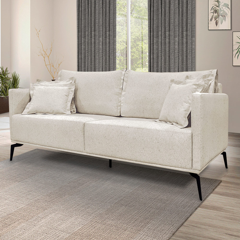 Sofá Decorativo 3 Lugares 220cm Pés em Aço Stagno Linho Pérola G63 - Gran Belo