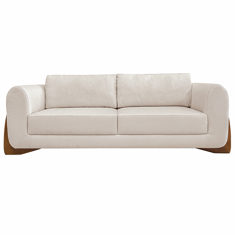 Sofá Decorativo 3 Lugares 220cm Pés em Madeira Buzz Linho Pérola G63 - Gran Belo