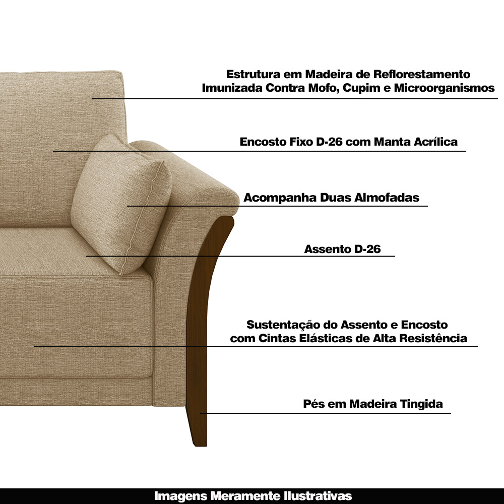 Sofá Decorativo 3 Lugares 222cm Market Linho Bege G45 - Gran Belo