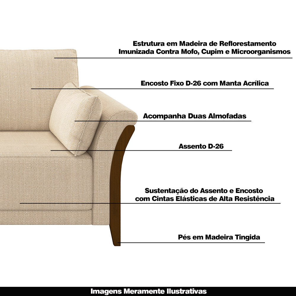 Sofá Decorativo 3 Lugares 222cm Market Linho Champagne G45 - Gran Belo