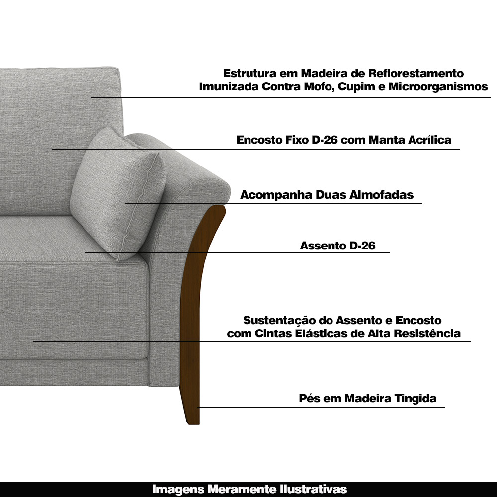 Sofá Decorativo 3 Lugares 222cm Market Linho Cinza G45 - Gran Belo