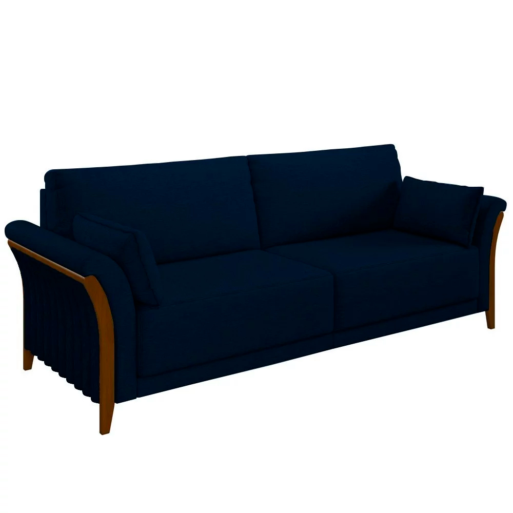 Sofá Decorativo 3 Lugares 222cm Market Veludo Azul Marinho G45 - Gran Belo