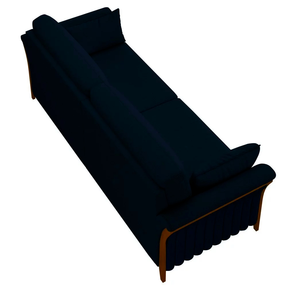 Sofá Decorativo 3 Lugares 222cm Market Veludo Azul Marinho G45 - Gran Belo