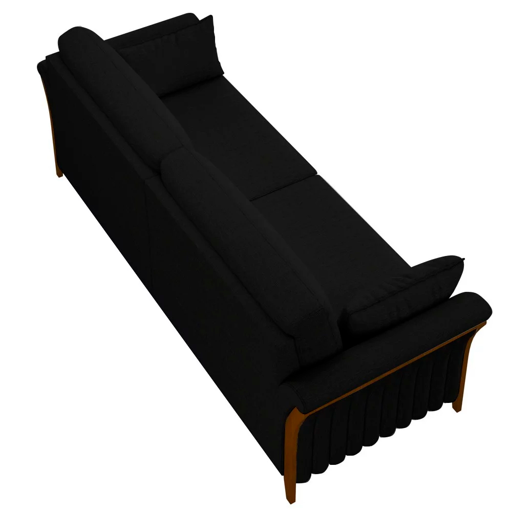 Sofá Decorativo 3 Lugares 222cm Market Veludo Preto G45 - Gran Belo