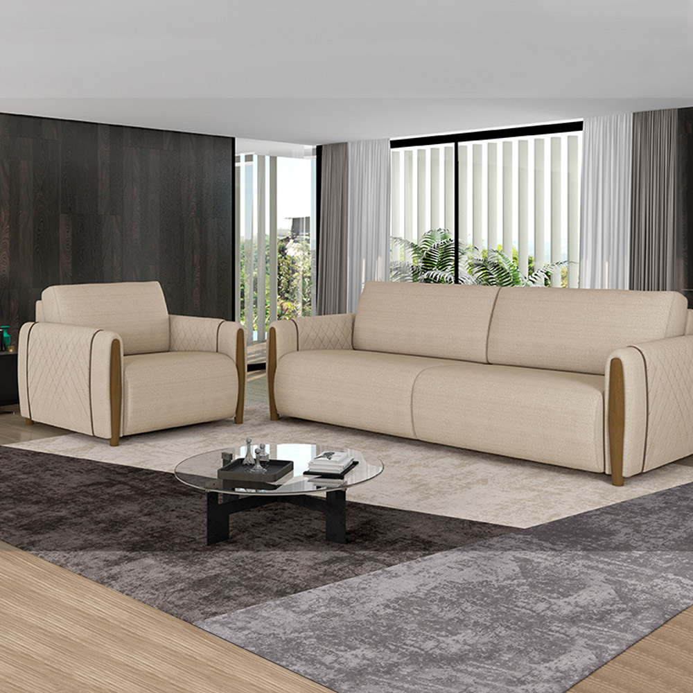 Sofá Decorativo 3 Lugares 223cm Maceió Linho Champagne G45 - Gran Belo