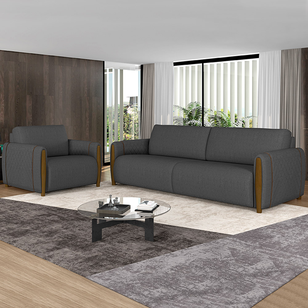 Sofá Decorativo 3 Lugares 223cm Maceió Linho Chumbo G45 - Gran Belo