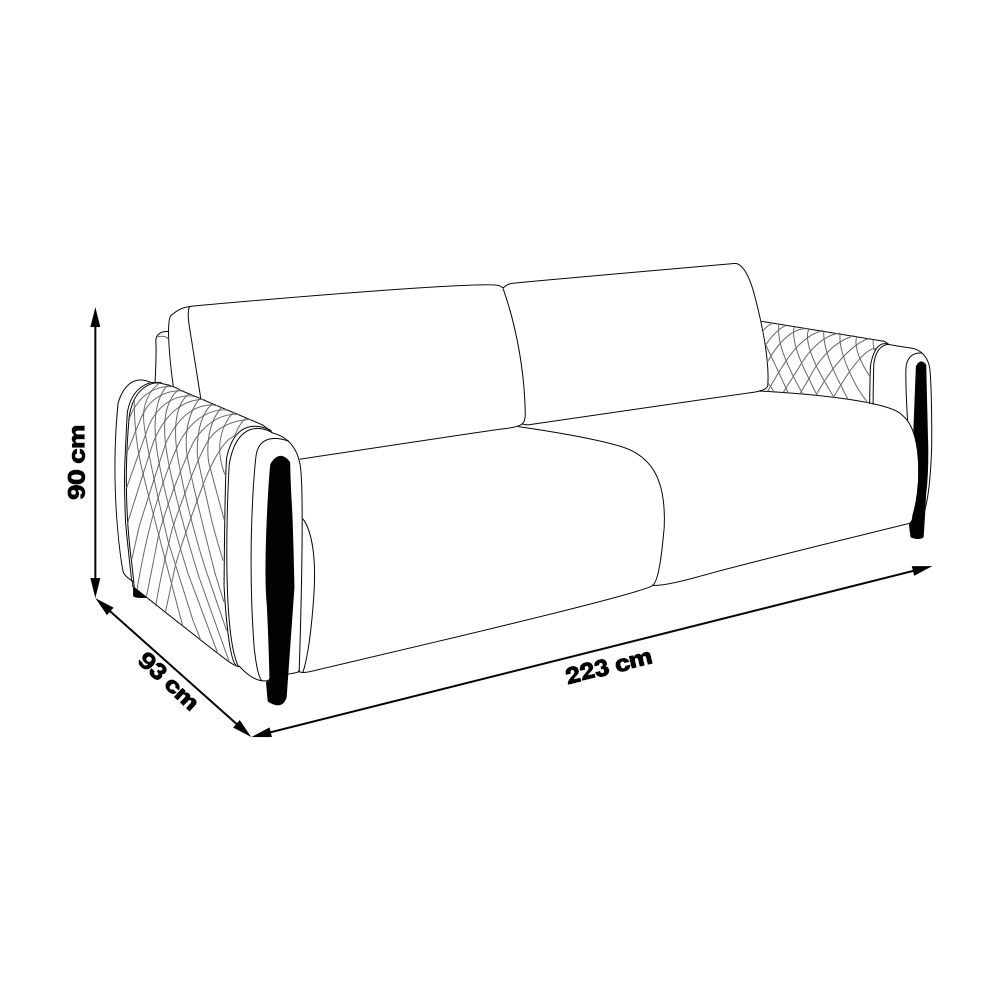 Sofá Decorativo 3 Lugares 223cm Maceió PU Cinza G45 - Gran Belo