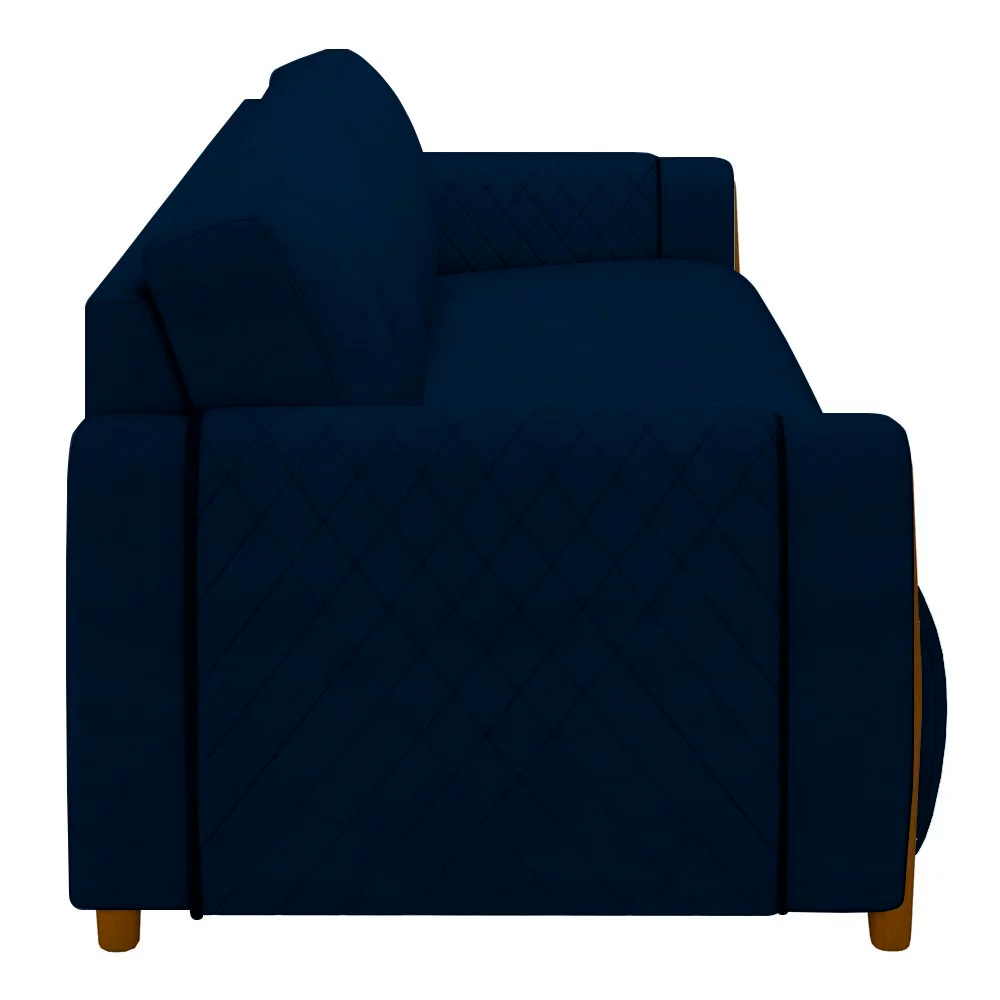 Sofá Decorativo 3 Lugares 223cm Maceió Veludo Azul Marinho G45 - Gran Belo
