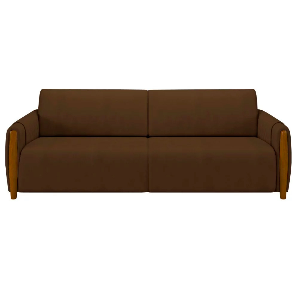 Sofá Decorativo 3 Lugares 223cm Maceió Veludo Marrom G45 - Gran Belo