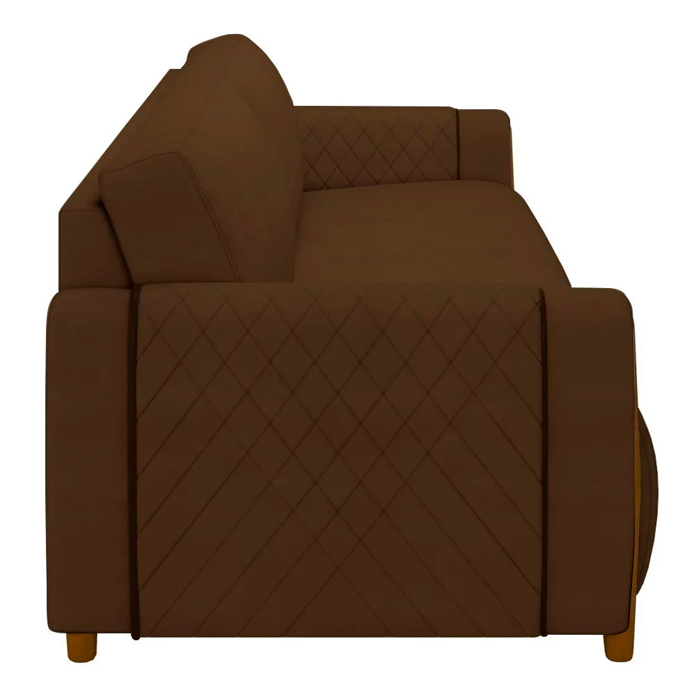 Sofá Decorativo 3 Lugares 223cm Maceió Veludo Marrom G45 - Gran Belo
