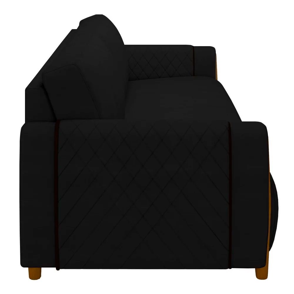 Sofá Decorativo 3 Lugares 223cm Maceió Veludo Preto G45 - Gran Belo