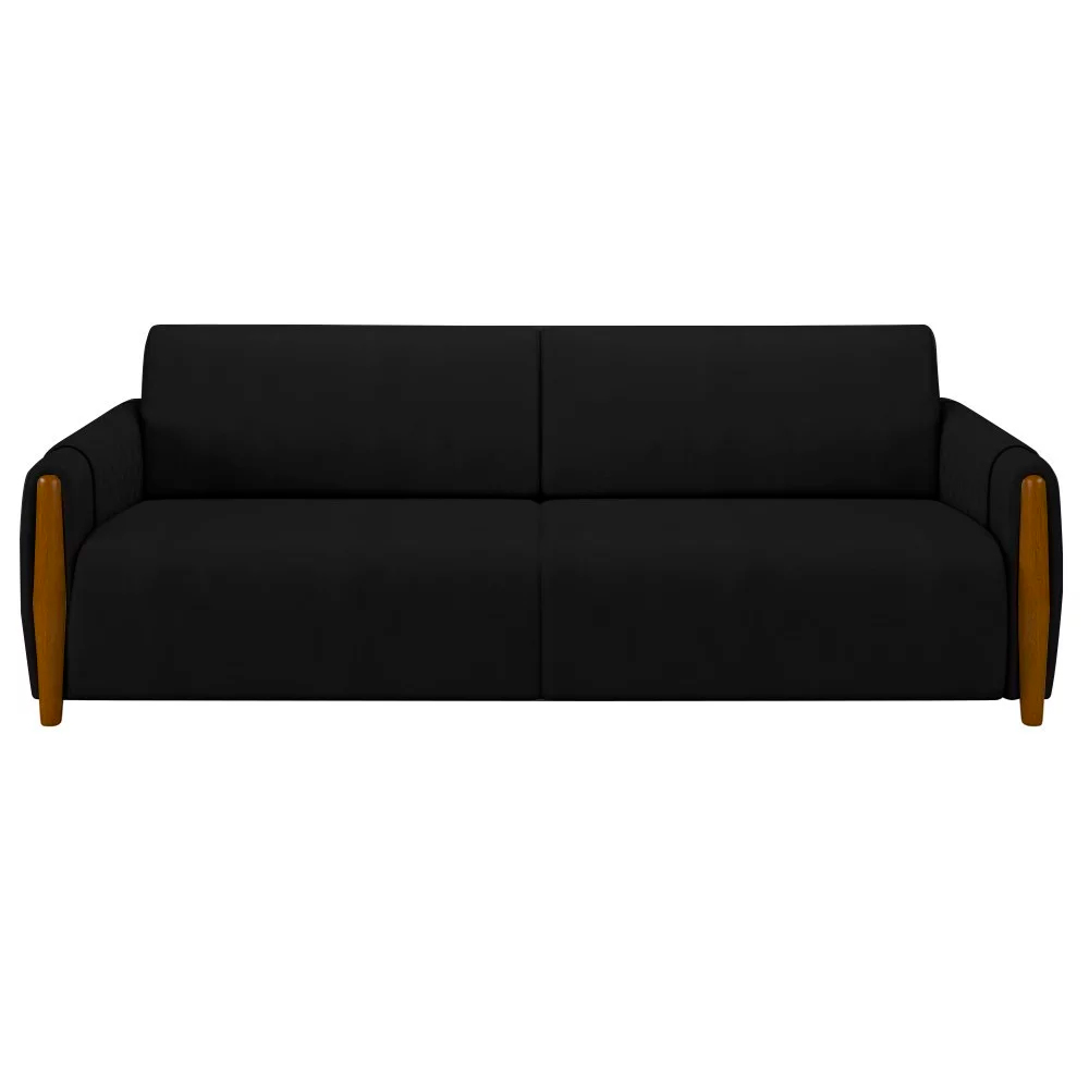 Sofá Decorativo 3 Lugares 223cm Maceió Veludo Preto G45 - Gran Belo