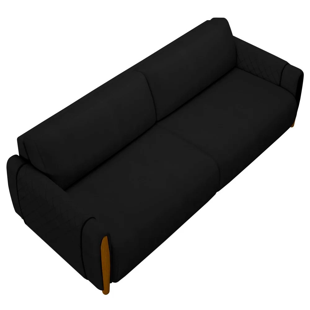 Sofá Decorativo 3 Lugares 223cm Maceió Veludo Preto G45 - Gran Belo