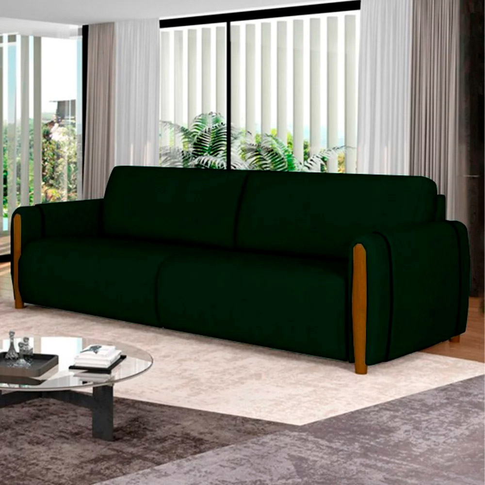 Sofá Decorativo 3 Lugares 223cm Maceió Veludo Verde G45 - Gran Belo