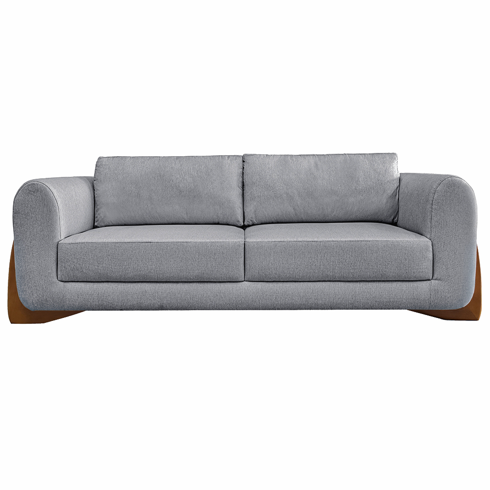 Sofá Decorativo 3 Lugares 230cm Pés em Madeira Buzz Linho Cinza G63 - Gran Belo