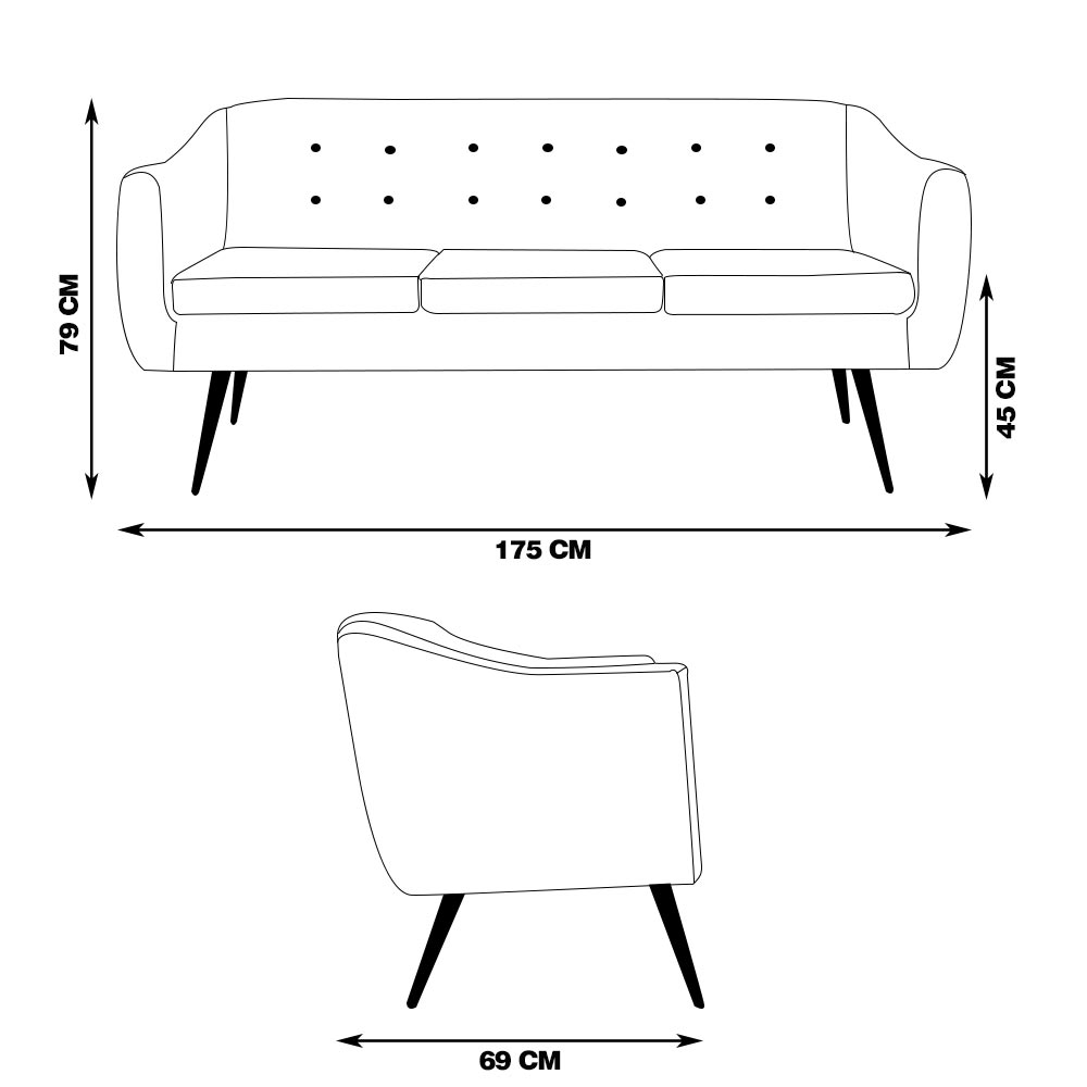 Sofá Decorativo 3 Lugares Pés Palito Cuddle Linho Cinza G17 - Gran Belo