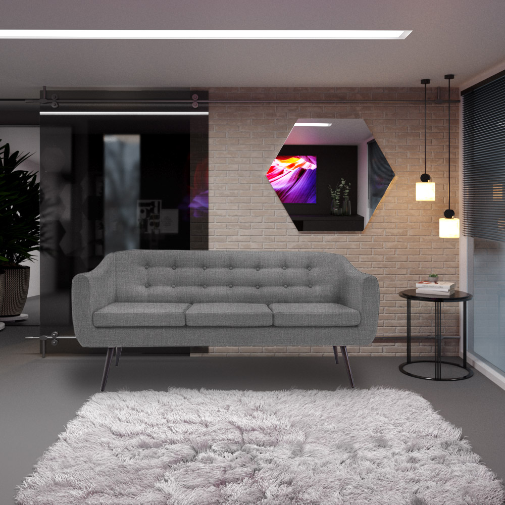 Sofá Decorativo 3 Lugares Pés Palito Cuddle Linho Cinza G17 - Gran Belo