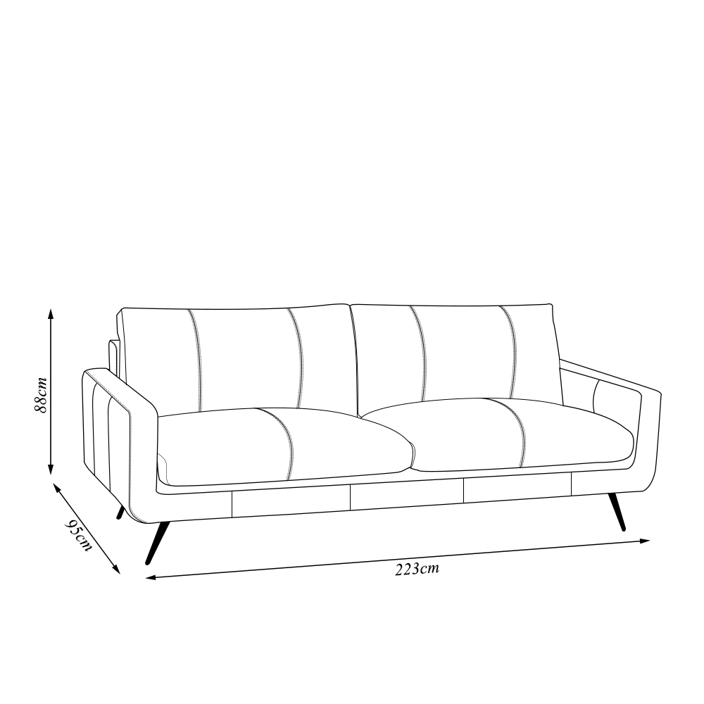 Sofá Decorativo 3 Lugares Paloma 223cm Sala de Estar Pés em Aço Couro Caramelo Manchado G88 - Gran Belo