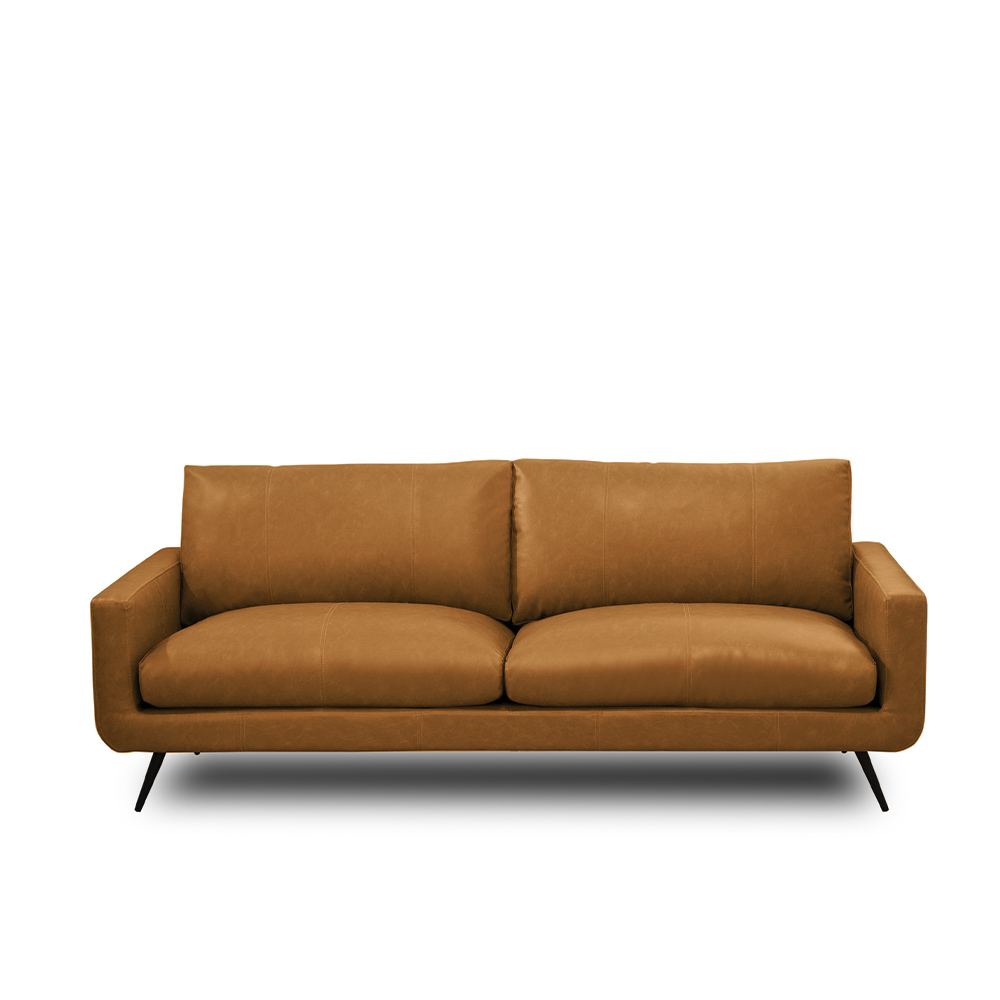 Sofá Decorativo 3 Lugares Paloma 223cm Sala de Estar Pés em Aço Couro Caramelo Manchado G88 - Gran Belo