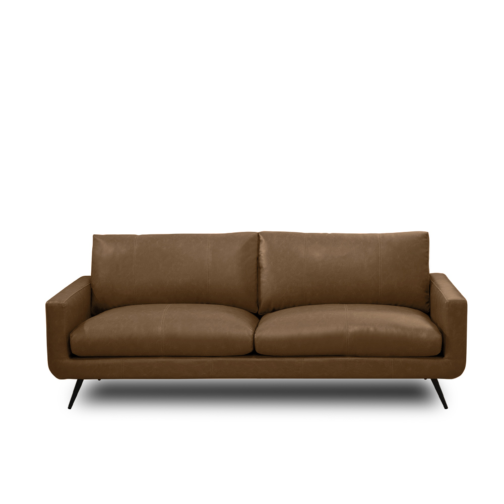 Sofá Decorativo 3 Lugares Paloma 223cm Sala de Estar Pés em Aço Couro Marrom Claro Manchado G88 - Gran Belo