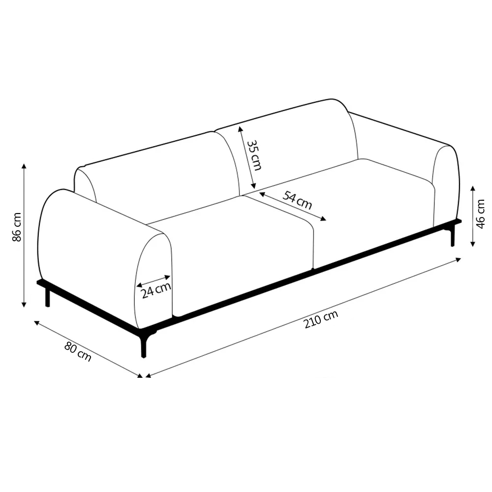 Sofá Decorativo 3 Lugares Sala de Estar Base de Madeira Euro 210 cm Veludo Rosê G15 - Gran Belo