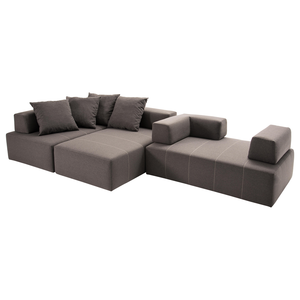 Sofá Decorativo 3 Módulos e 5 Encostos Happiness Com 4 Almofadas Linho Cinza G66 - Gran Belo