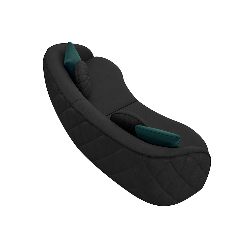 Sofá Decorativo 318cm com Almofadas Redondas Clarke PU Preto G45 - Gran Belo