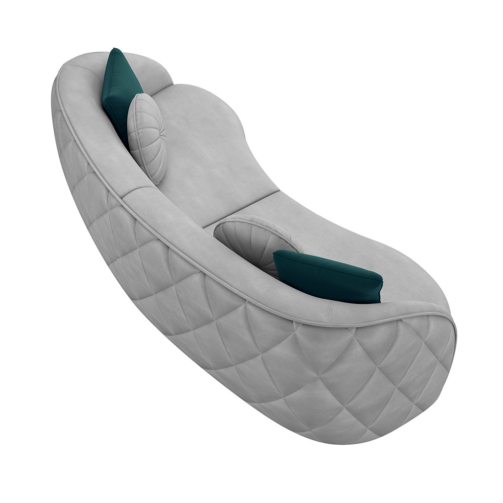 Sofá Decorativo 318cm com Almofadas Redondas Clarke Veludo Cinza Claro G45 - Gran Belo