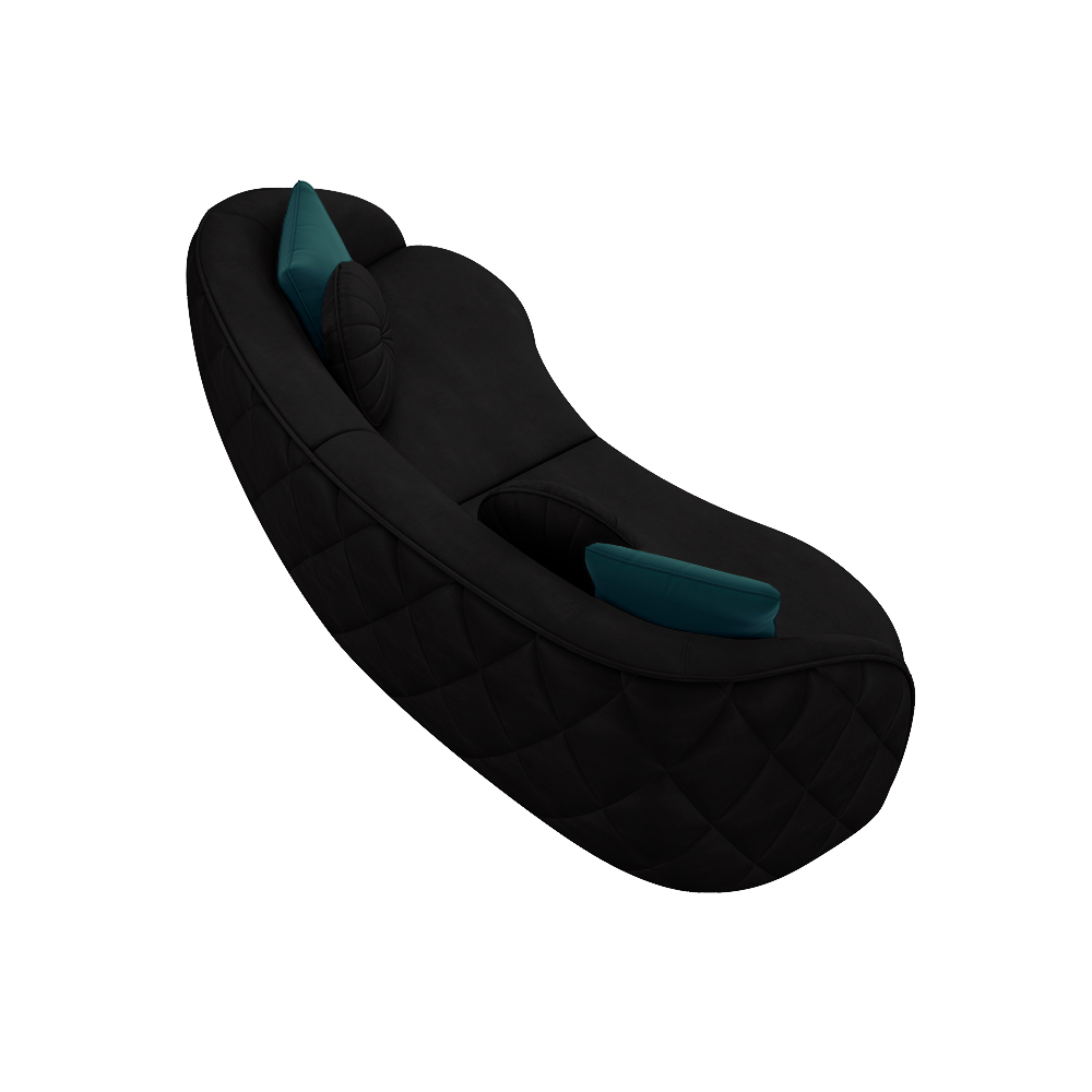 Sofá Decorativo 318cm com Almofadas Redondas Clarke Veludo Preto G45 - Gran Belo