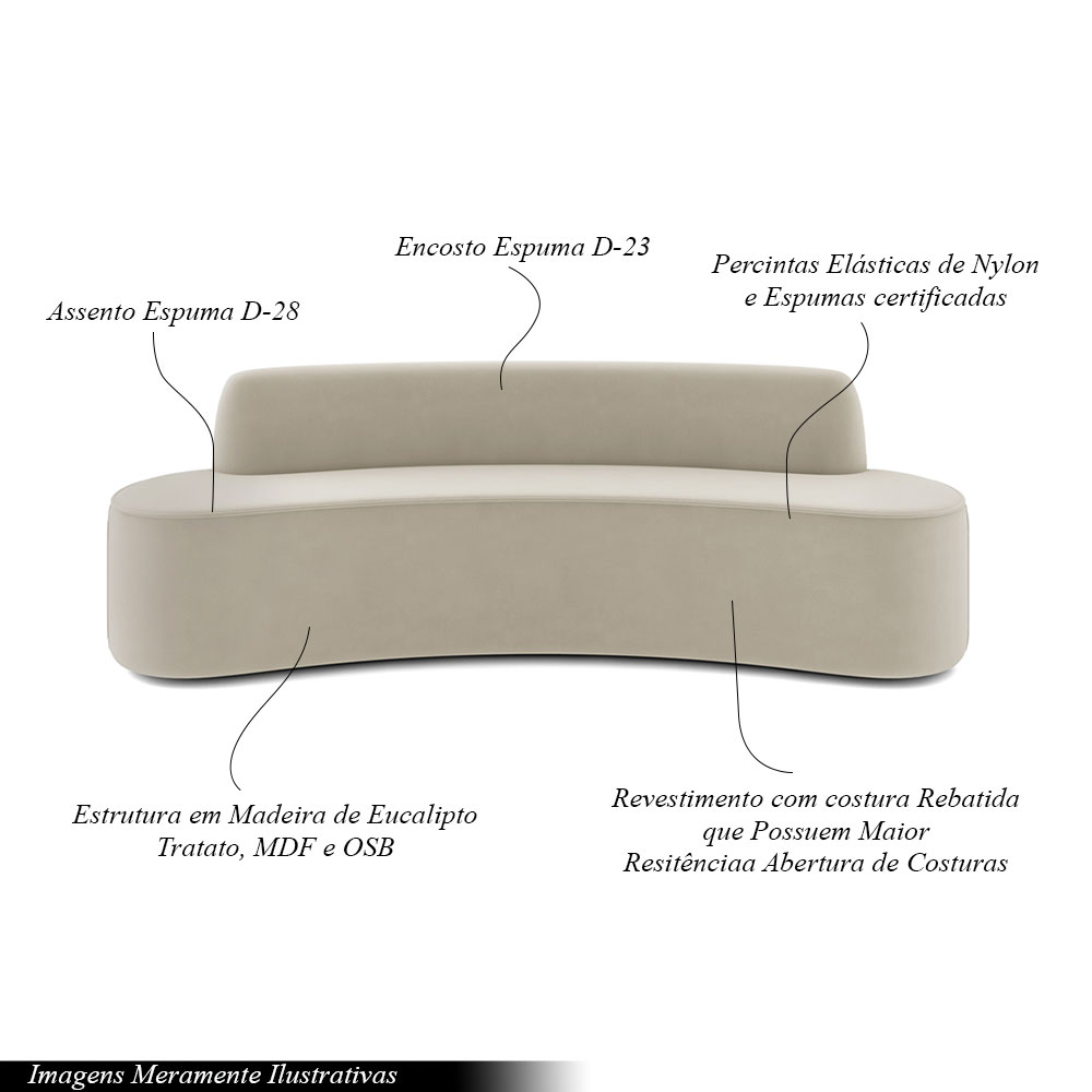 Sofá Decorativo 4 Lugares 230cm Bélgica Curvo Veludo Creme G15 - Gran Belo