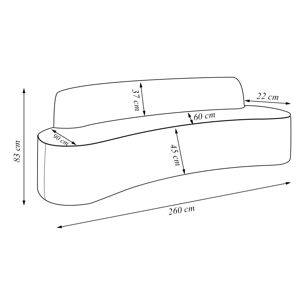 Sofá Decorativo 4 Lugares 260cm Bélgica Curvo PU Caramelo G15 - Gran Belo