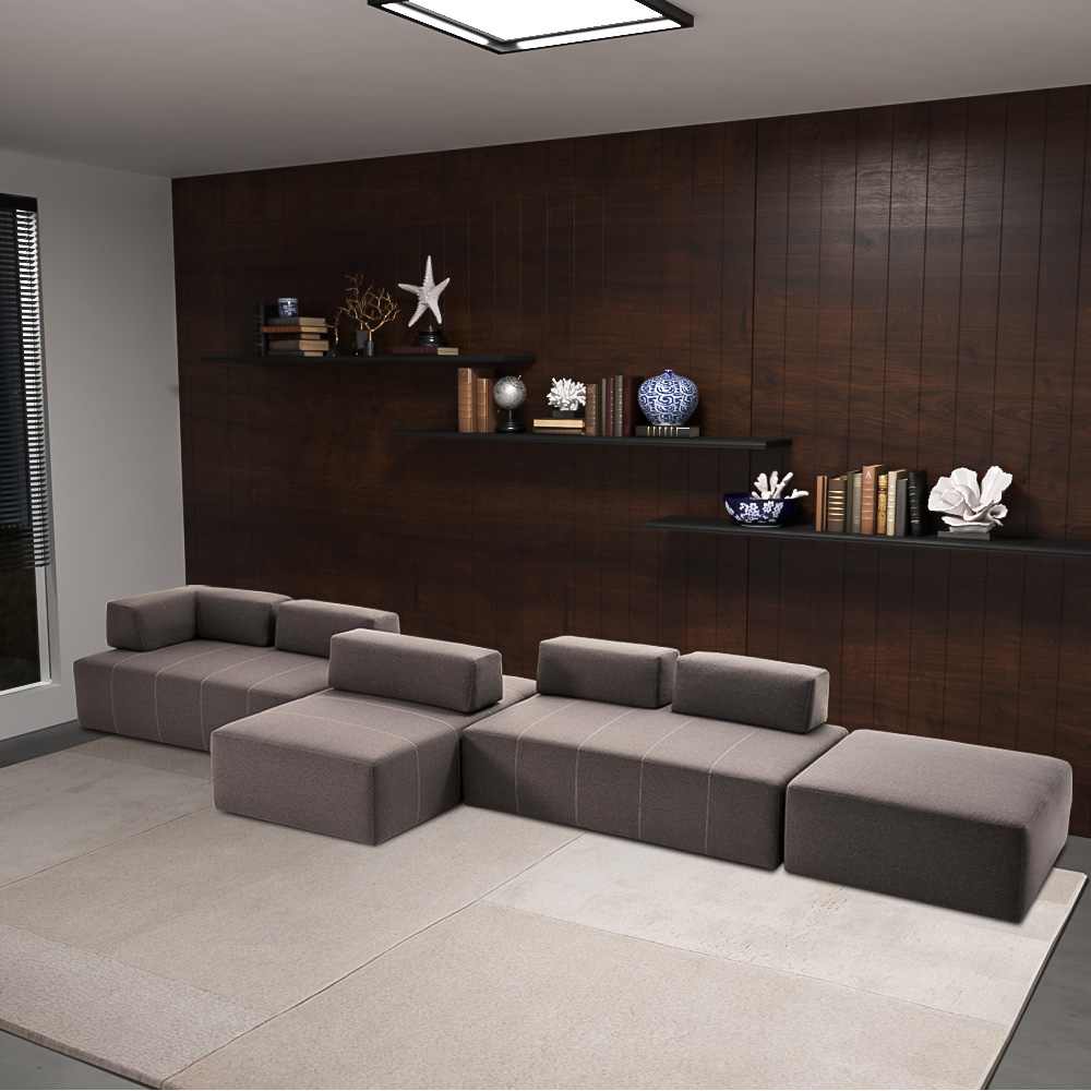 Sofá Decorativo 4 Módulos e 5 Encostos Happiness Linho Cinza G66 - Gran Belo