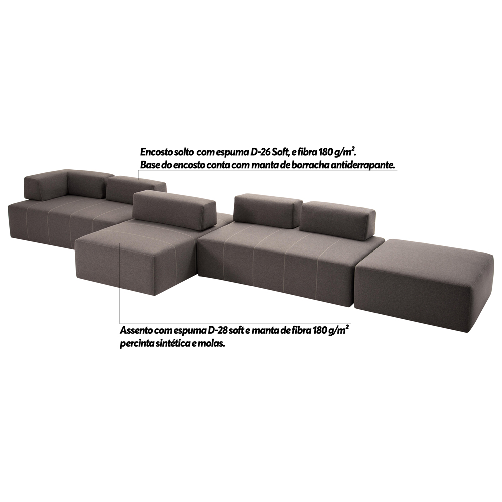 Sofá Decorativo 4 Módulos e 5 Encostos Happiness Linho Cinza G66 - Gran Belo