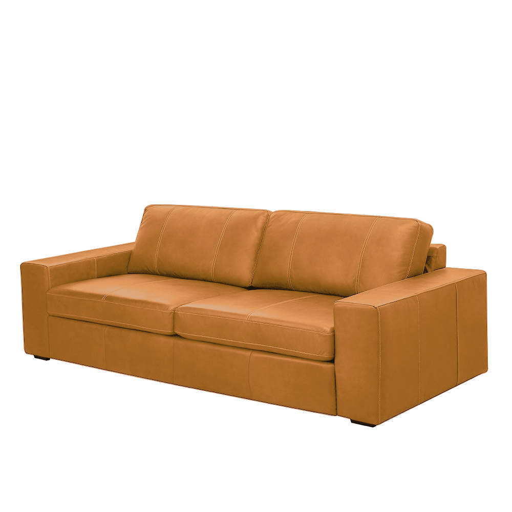 Sofá Decorativo Agatha 3 Lugares Sala de estar 235cm Pés em Madeira Couro Caramelo G88 - Gran Belo