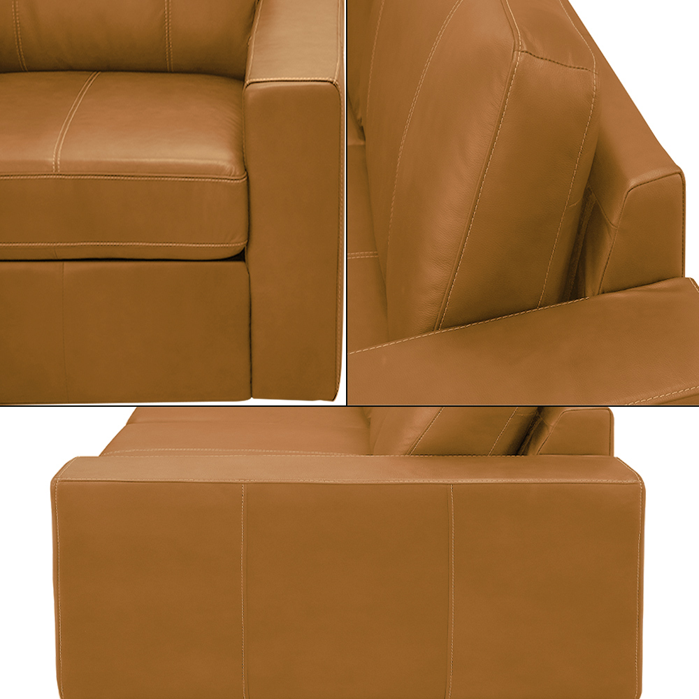 Sofá Decorativo Agatha 3 Lugares Sala de estar 235cm Pés em Madeira Couro Caramelo G88 - Gran Belo