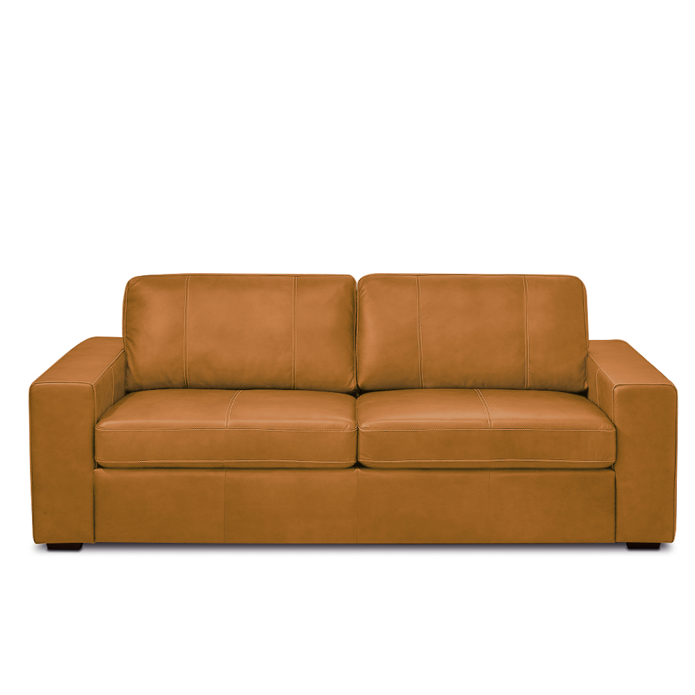 Sofá Decorativo Agatha 3 Lugares Sala de estar 235cm Pés em Madeira Couro Caramelo G88 - Gran Belo