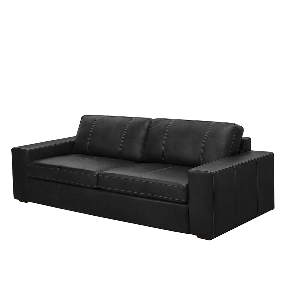 Sofá Decorativo Agatha 3 Lugares Sala de estar 235cm Pés em Madeira Couro Preto G88 - Gran Belo