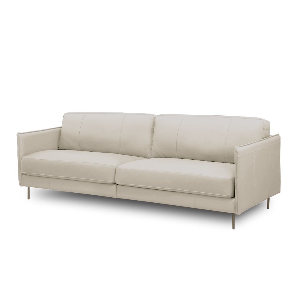 Sofá Decorativo Anthony 3 Lugares Sala de estar 210cm Pés em Aço Couro Bege G88 - Gran Belo