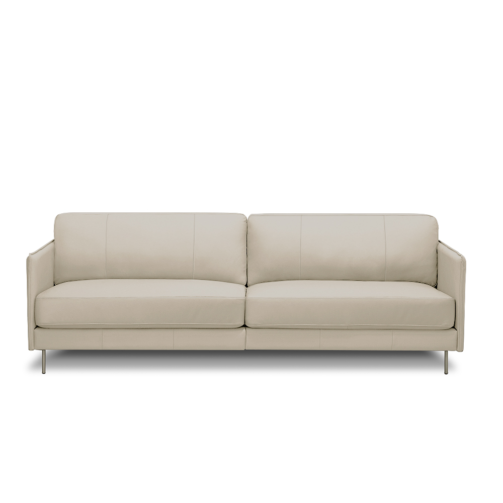 Sofá Decorativo Anthony 3 Lugares Sala de estar 210cm Pés em Aço Couro Bege G88 - Gran Belo