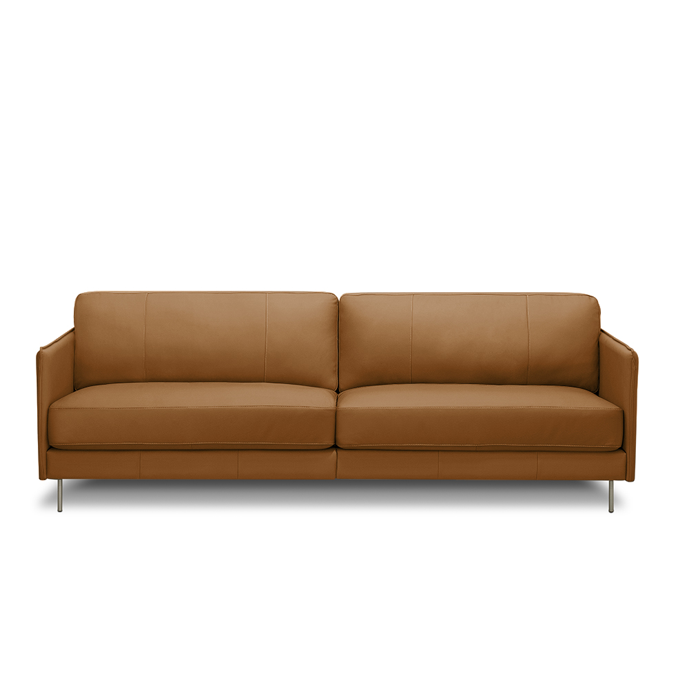 Sofá Decorativo Anthony 3 Lugares Sala de estar 210cm Pés em Aço Couro Caramelo G88 - Gran Belo