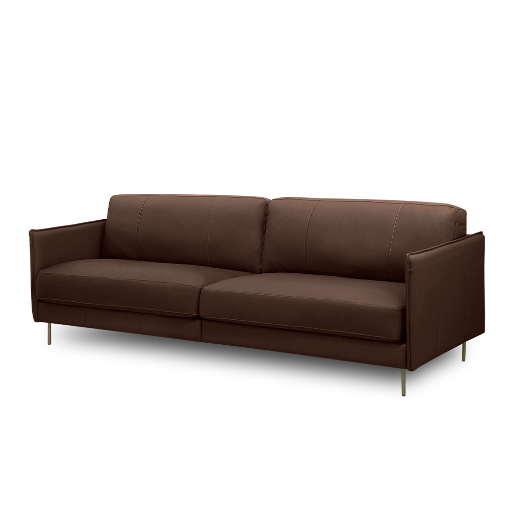 Sofá Decorativo Anthony 3 Lugares Sala de estar 210cm Pés em Aço Couro Marrom Chocolate G88 - Gran Belo