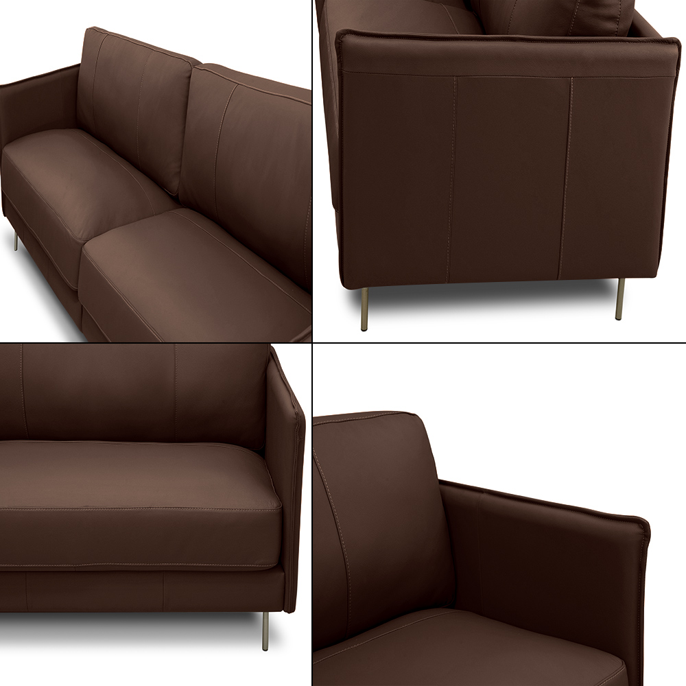 Sofá Decorativo Anthony 3 Lugares Sala de estar 210cm Pés em Aço Couro Marrom Chocolate G88 - Gran Belo
