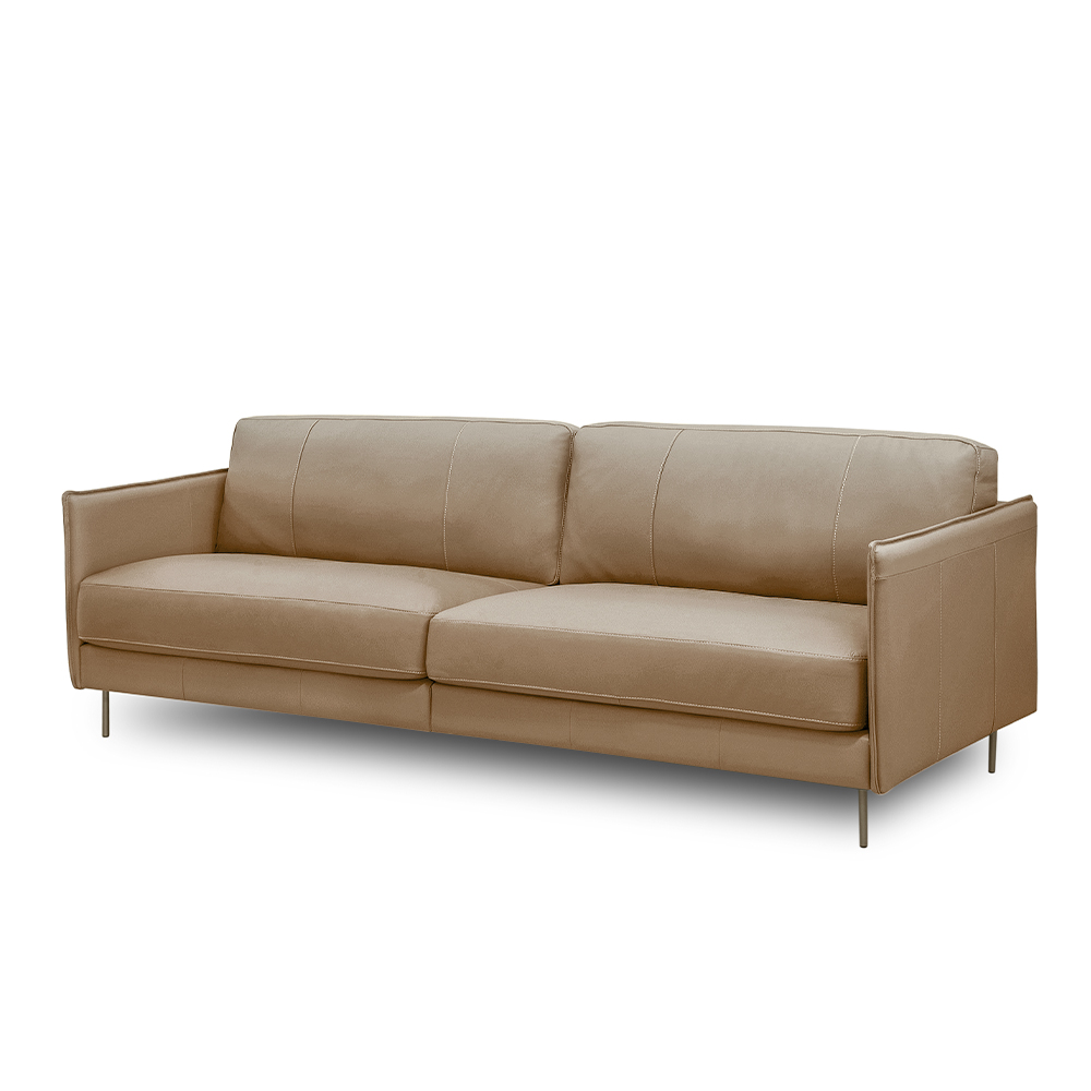 Sofá Decorativo Anthony 3 Lugares Sala de estar 210cm Pés em Aço Couro Nude G88 - Gran Belo