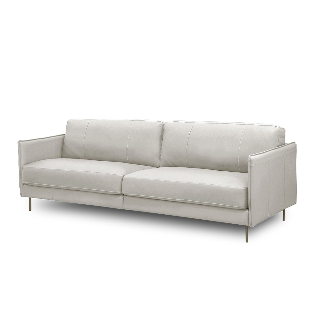 Sofá Decorativo Anthony 3 Lugares Sala de estar 210cm Pés em Aço Couro Off White G88 - Gran Belo