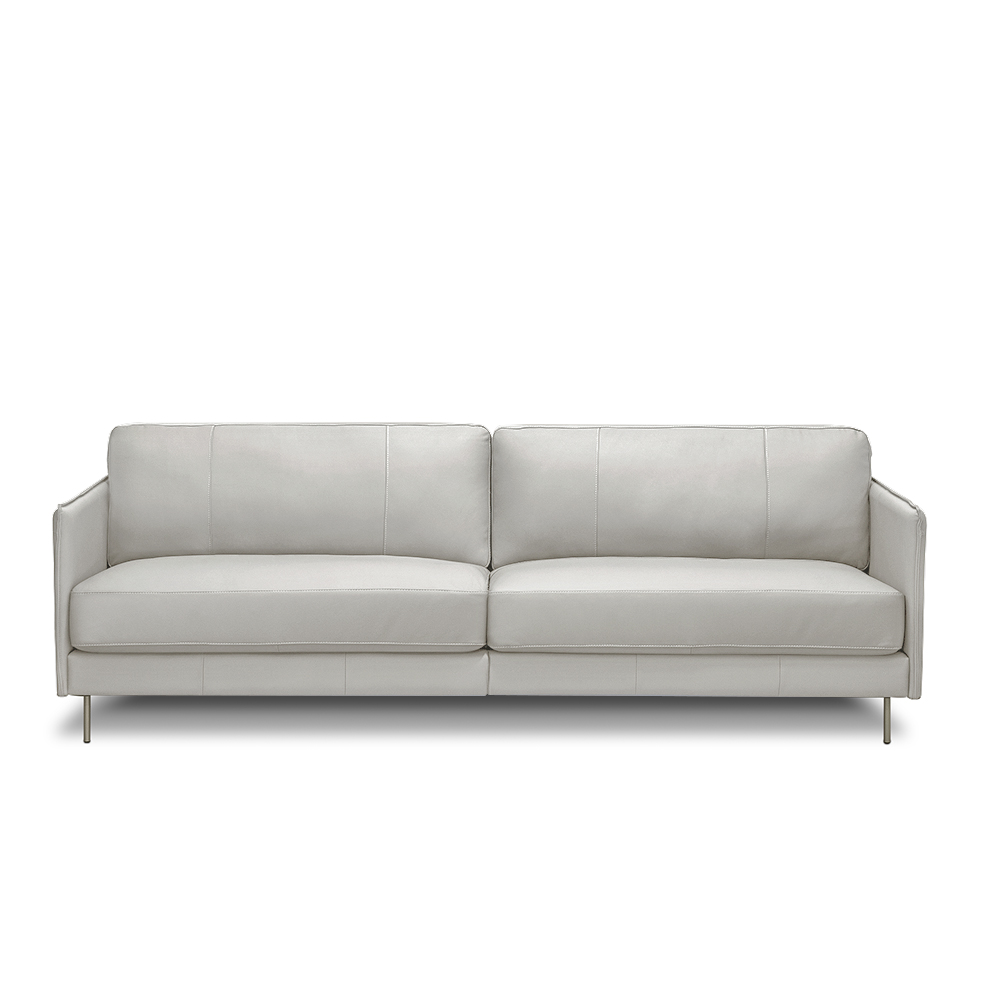 Sofá Decorativo Anthony 3 Lugares Sala de estar 210cm Pés em Aço Couro Off White G88 - Gran Belo