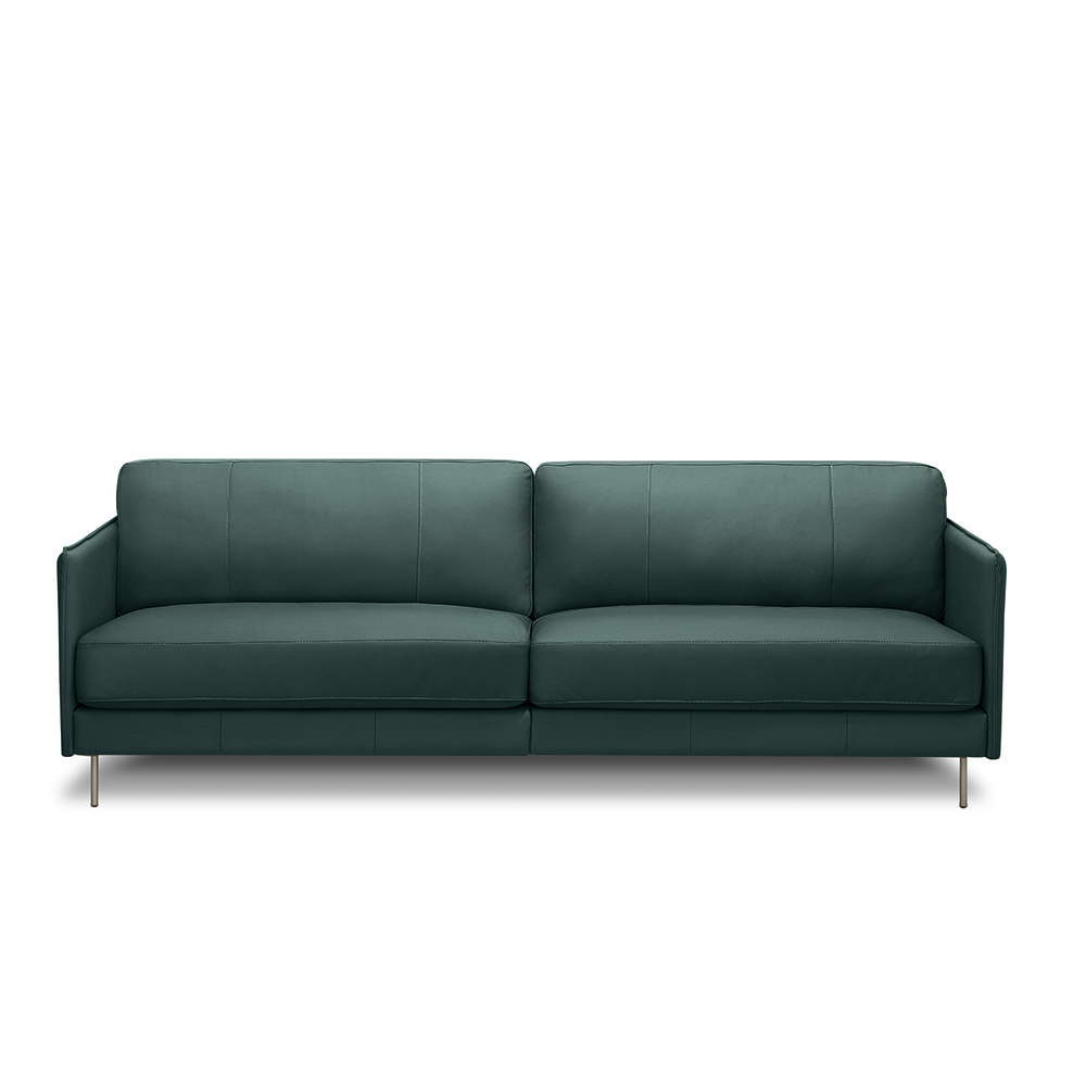 Sofá Decorativo Anthony 3 Lugares Sala de estar 210cm Pés em Aço Couro Verde Musgo G88 - Gran Belo