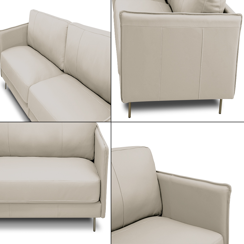 Sofá Decorativo Anthony 3 Lugares Sala de estar 240cm Pés em Aço Couro Bege G88 - Gran Belo
