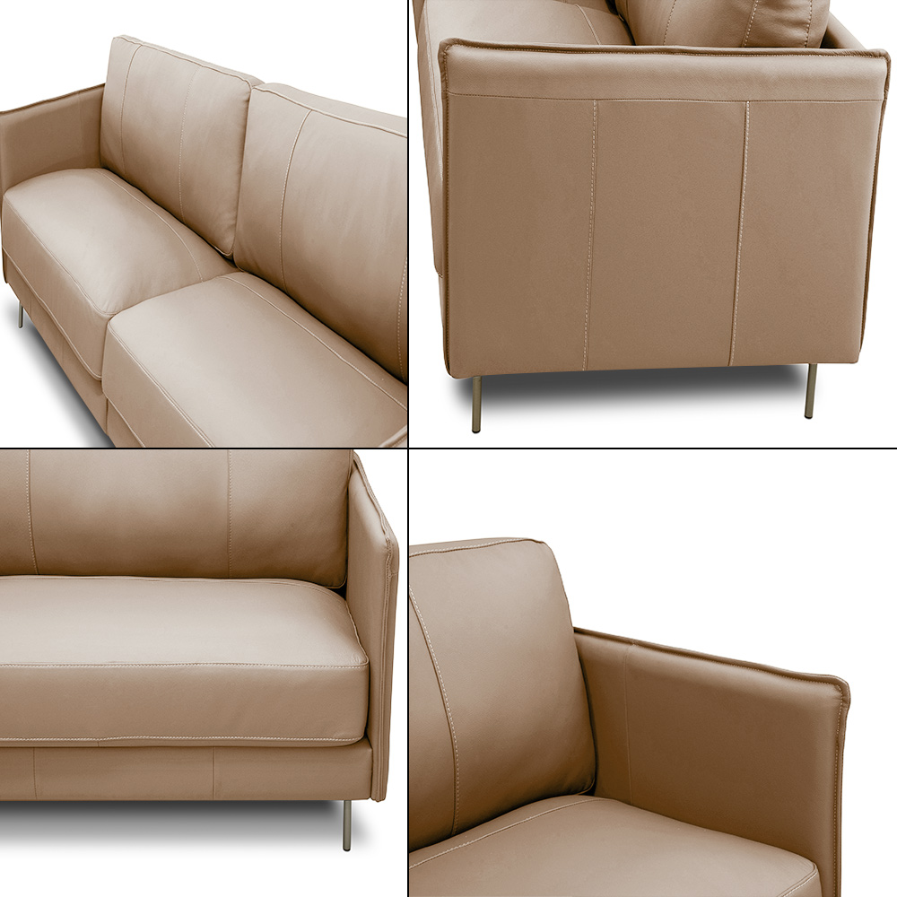 Sofá Decorativo Anthony 3 Lugares Sala de estar 240cm Pés em Aço Couro Nude G88 - Gran Belo